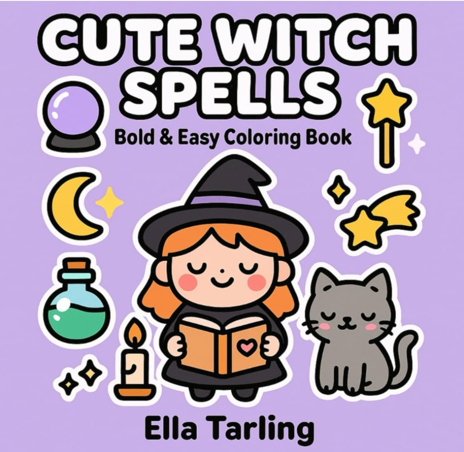 Cute Witch Spells Bold & Easy Coloring Book